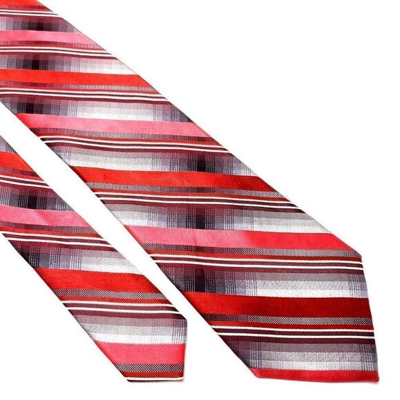Van Heusen Silk‎ Tie Red Striped Woven - Picture 1 of 6